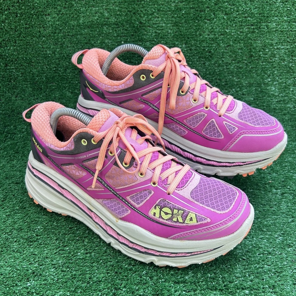 Hoka One One Stinson 3 ATR Womens 10 Pink Coral Trail Running Shoes 1008327 FFCR - Picture 2 of 9